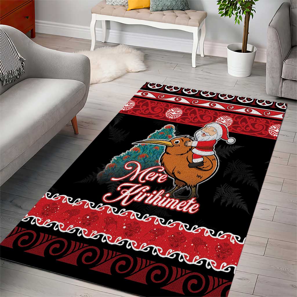 New Zealand Christmas Area Rug Funny Santa Riding Kiwi Meri Kirihimete LT05 - Vibe Hoodie Shop