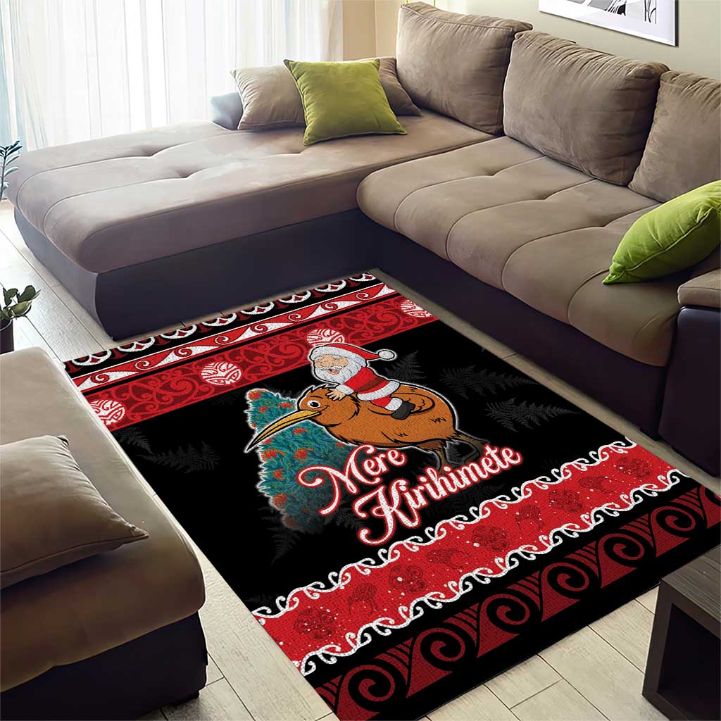 New Zealand Christmas Area Rug Funny Santa Riding Kiwi Meri Kirihimete LT05 - Vibe Hoodie Shop