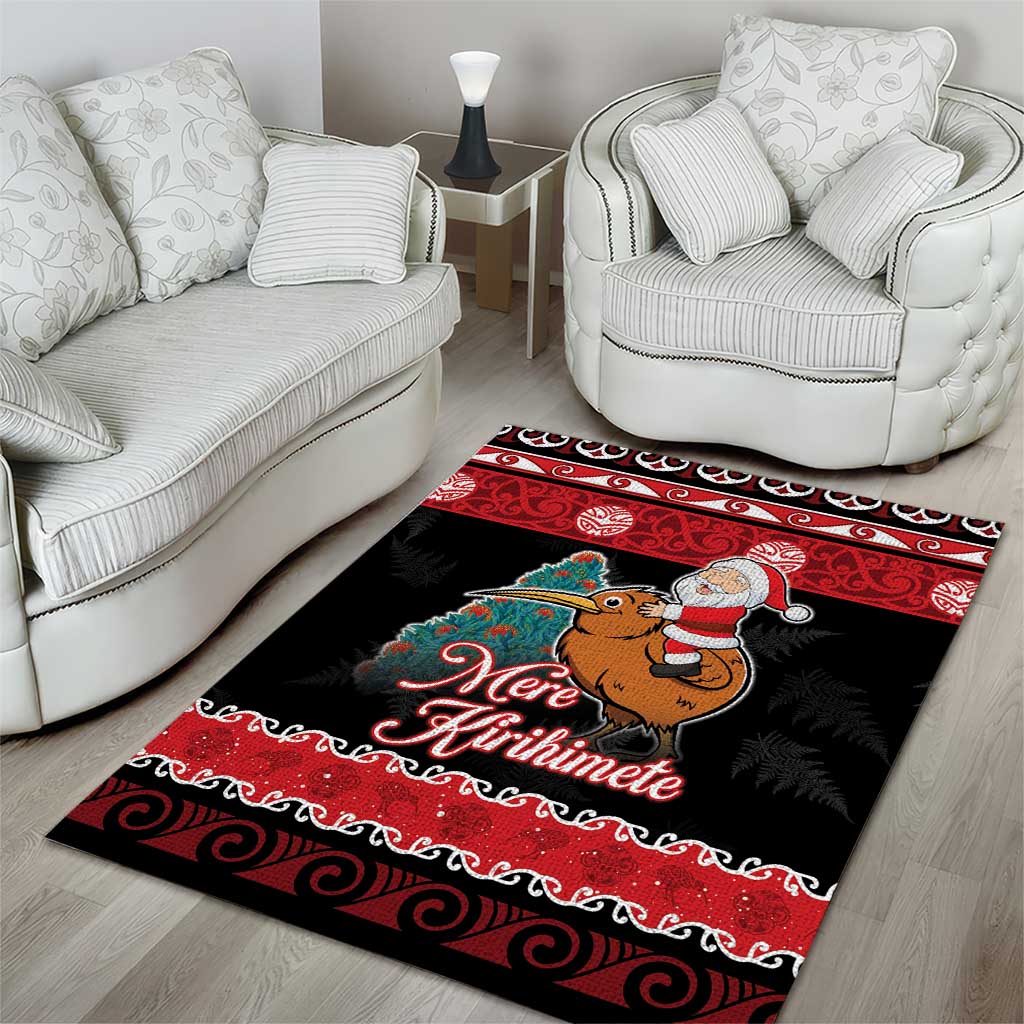 New Zealand Christmas Area Rug Funny Santa Riding Kiwi Meri Kirihimete LT05 - Vibe Hoodie Shop