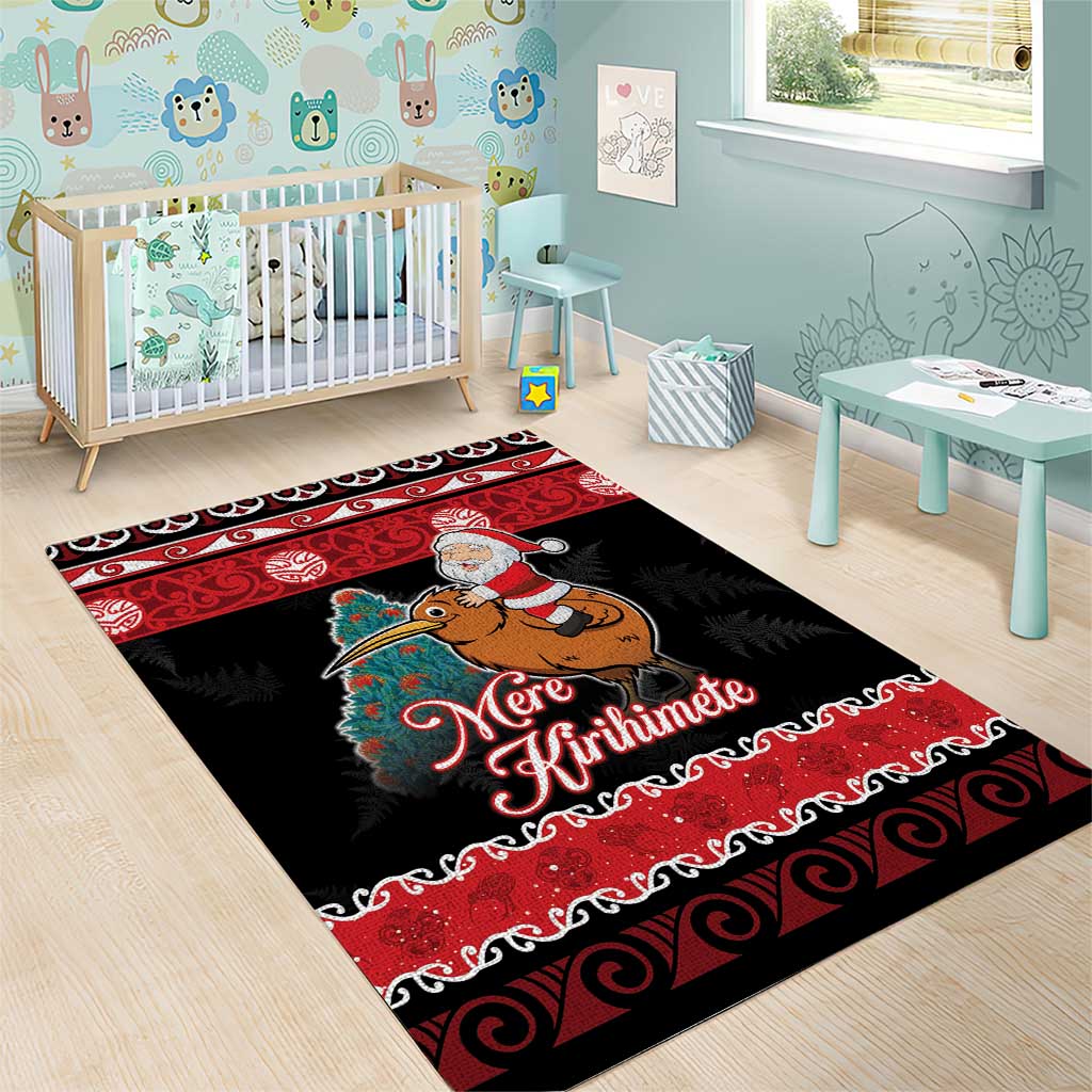 New Zealand Christmas Area Rug Funny Santa Riding Kiwi Meri Kirihimete LT05 - Vibe Hoodie Shop