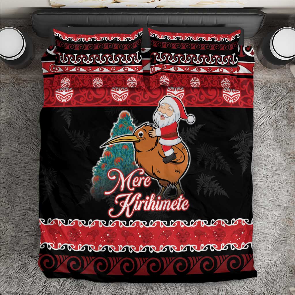 New Zealand Christmas Bedding Set Funny Santa Riding Kiwi Meri Kirihimete LT05 - Vibe Hoodie Shop