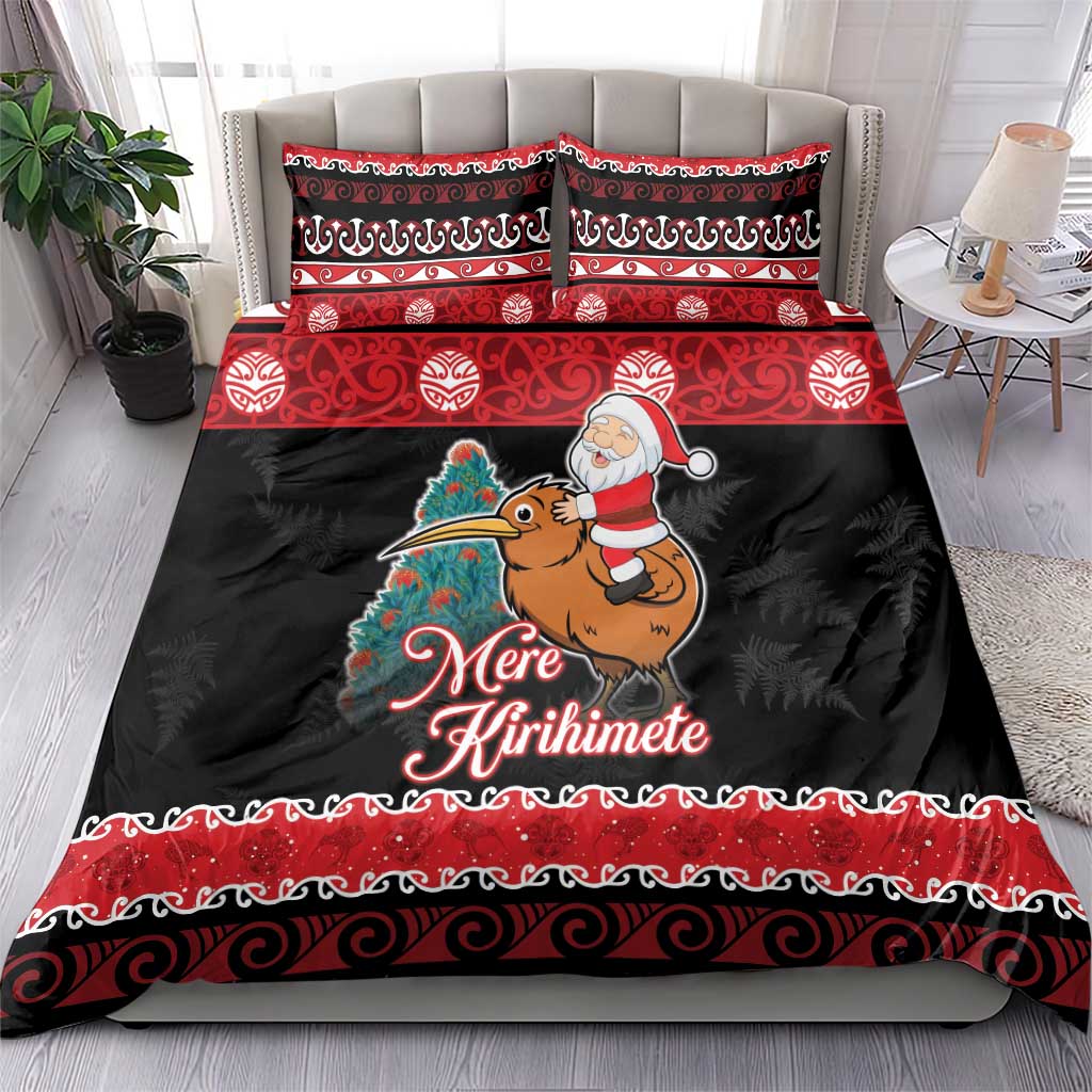 New Zealand Christmas Bedding Set Funny Santa Riding Kiwi Meri Kirihimete LT05 - Vibe Hoodie Shop
