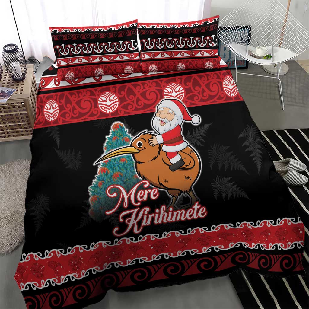 New Zealand Christmas Bedding Set Funny Santa Riding Kiwi Meri Kirihimete LT05 - Vibe Hoodie Shop