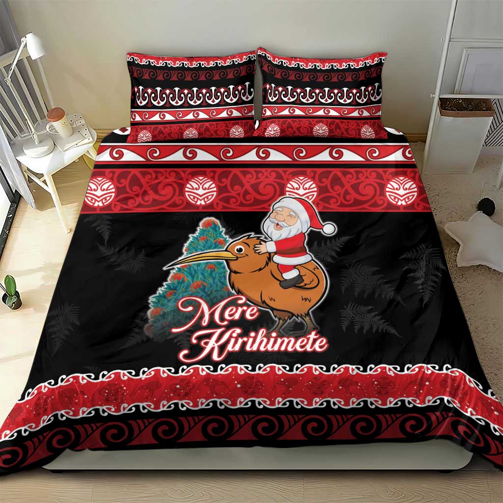 New Zealand Christmas Bedding Set Funny Santa Riding Kiwi Meri Kirihimete LT05 - Vibe Hoodie Shop
