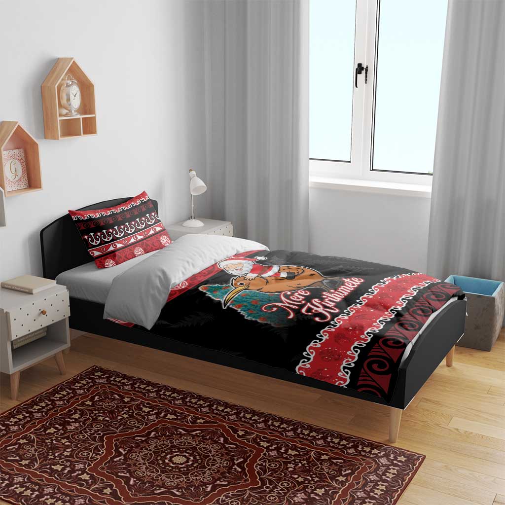New Zealand Christmas Bedding Set Funny Santa Riding Kiwi Meri Kirihimete LT05 - Vibe Hoodie Shop