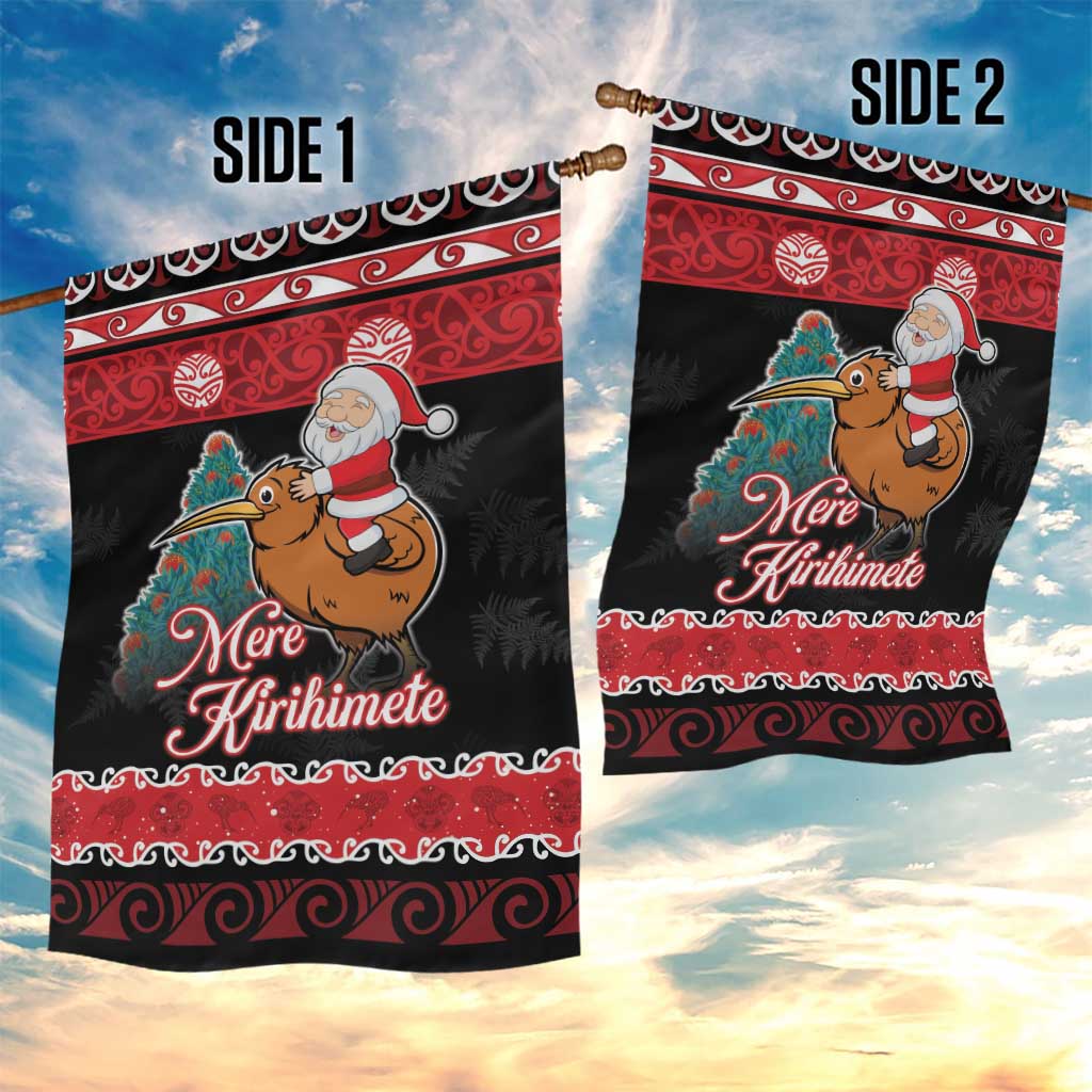 New Zealand Christmas Garden Flag Funny Santa Riding Kiwi Meri Kirihimete LT05 - Vibe Hoodie Shop