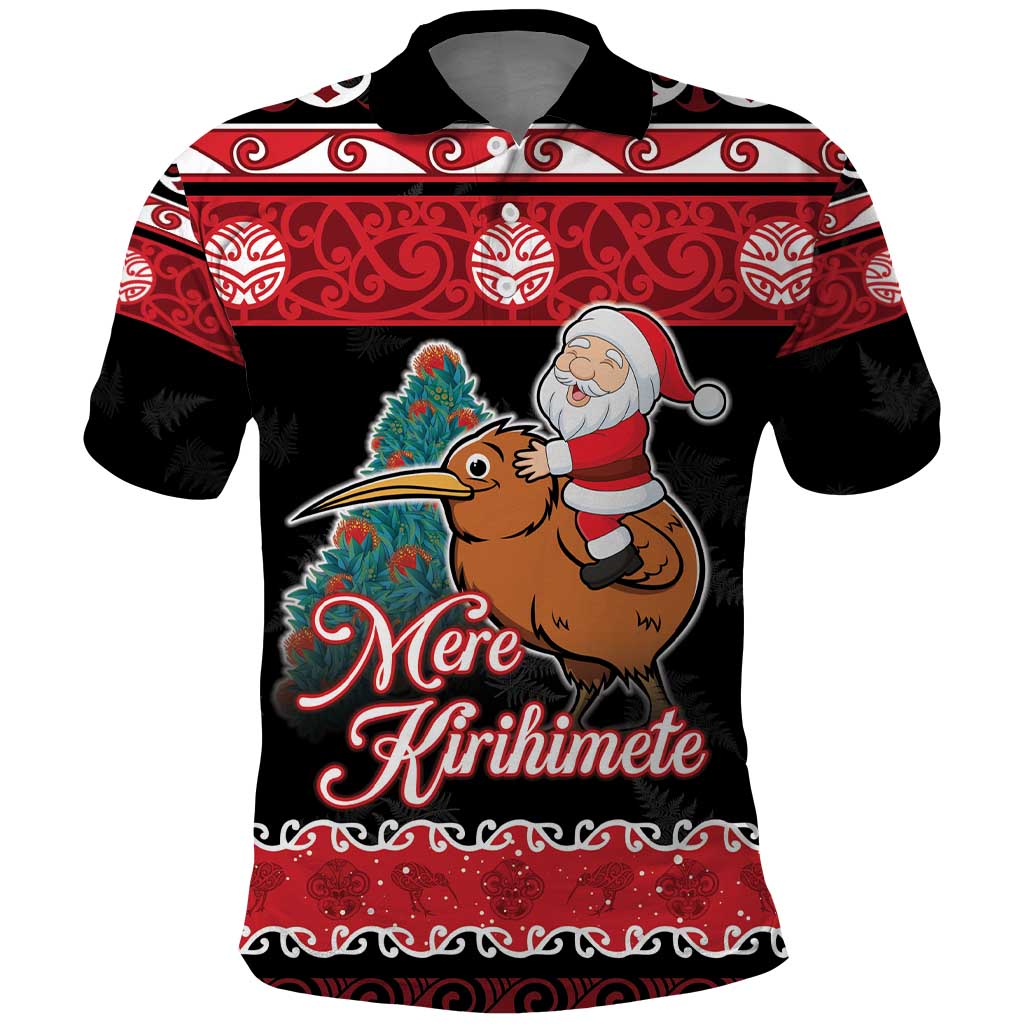 New Zealand Christmas Polo Shirt Funny Santa Riding Kiwi Meri Kirihimete LT05 - Vibe Hoodie Shop