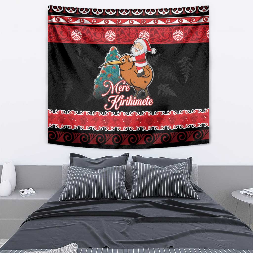 New Zealand Christmas Tapestry Funny Santa Riding Kiwi Meri Kirihimete LT05 - Vibe Hoodie Shop