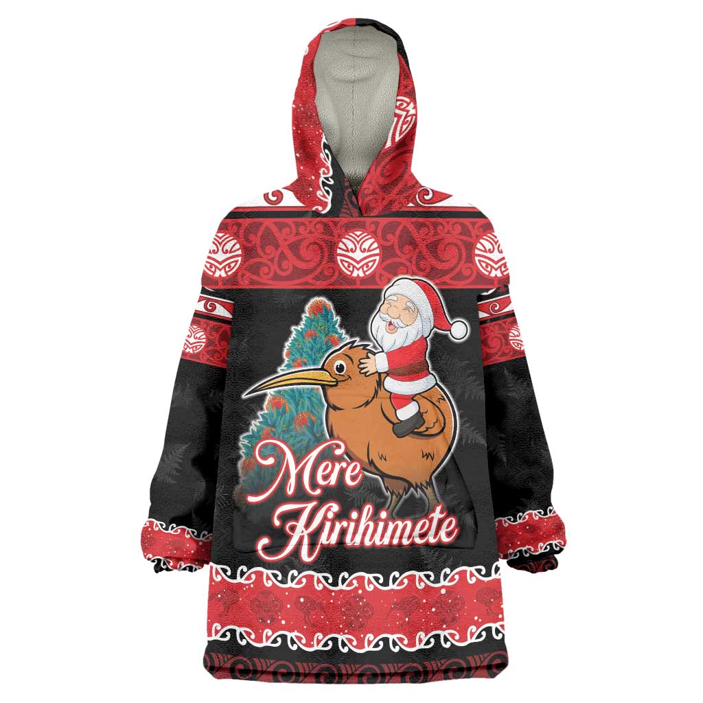 New Zealand Christmas Wearable Blanket Hoodie Funny Santa Riding Kiwi Meri Kirihimete LT05 - Vibe Hoodie Shop
