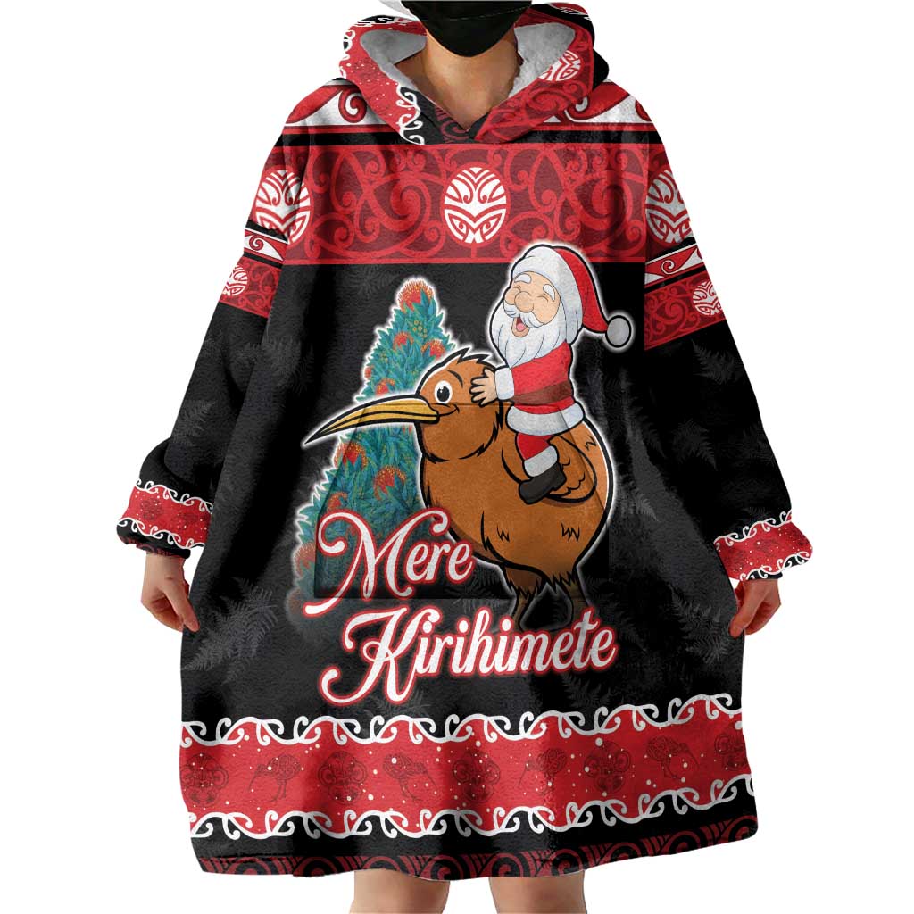 New Zealand Christmas Wearable Blanket Hoodie Funny Santa Riding Kiwi Meri Kirihimete LT05 - Vibe Hoodie Shop