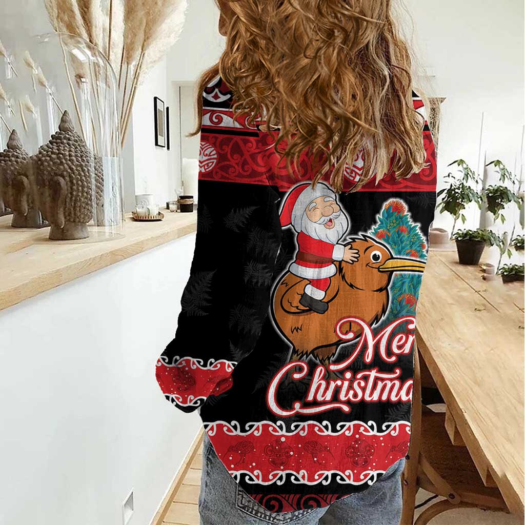 New Zealand Christmas Women Casual Shirt Funny Santa Riding Kiwi Meri Kirihimete LT05 - Vibe Hoodie Shop