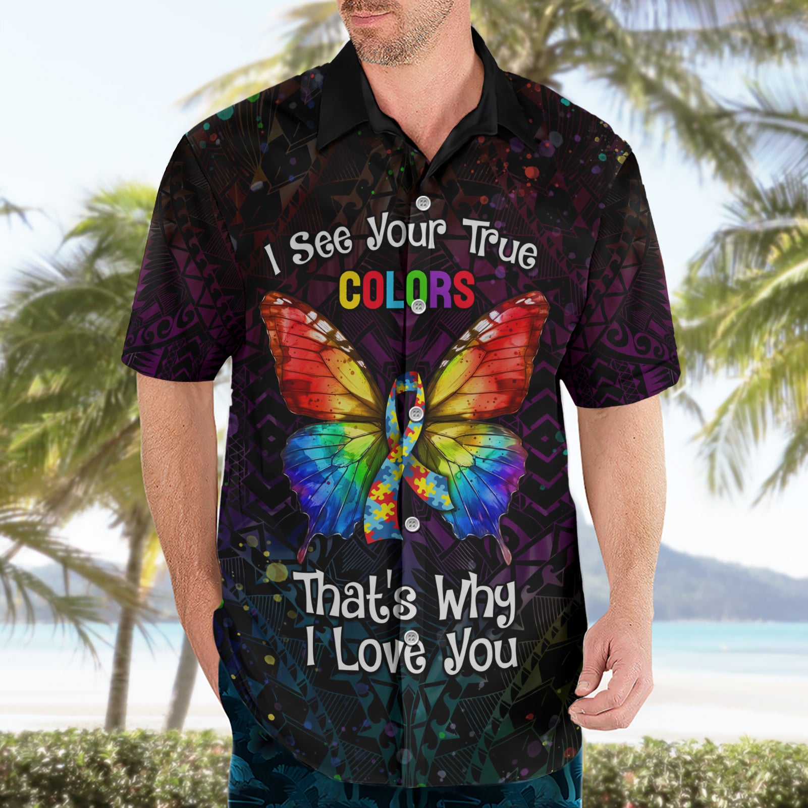 I See Your True Colors Personalised Hawaiian Shirt Autism Awareness LT05 - Vibe Hoodie Shop