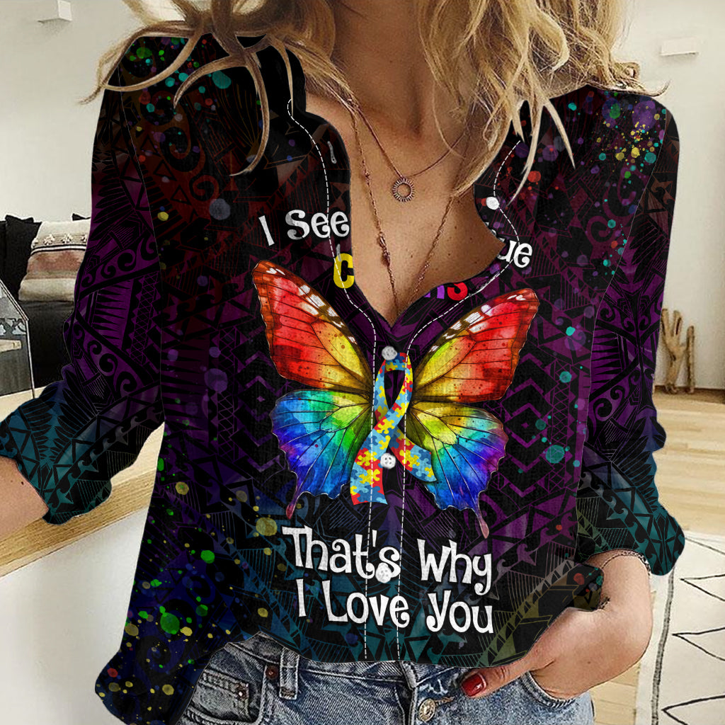 I See Your True Colors Personalised Women Casual Shirt Autism Awareness LT05 - Vibe Hoodie Shop