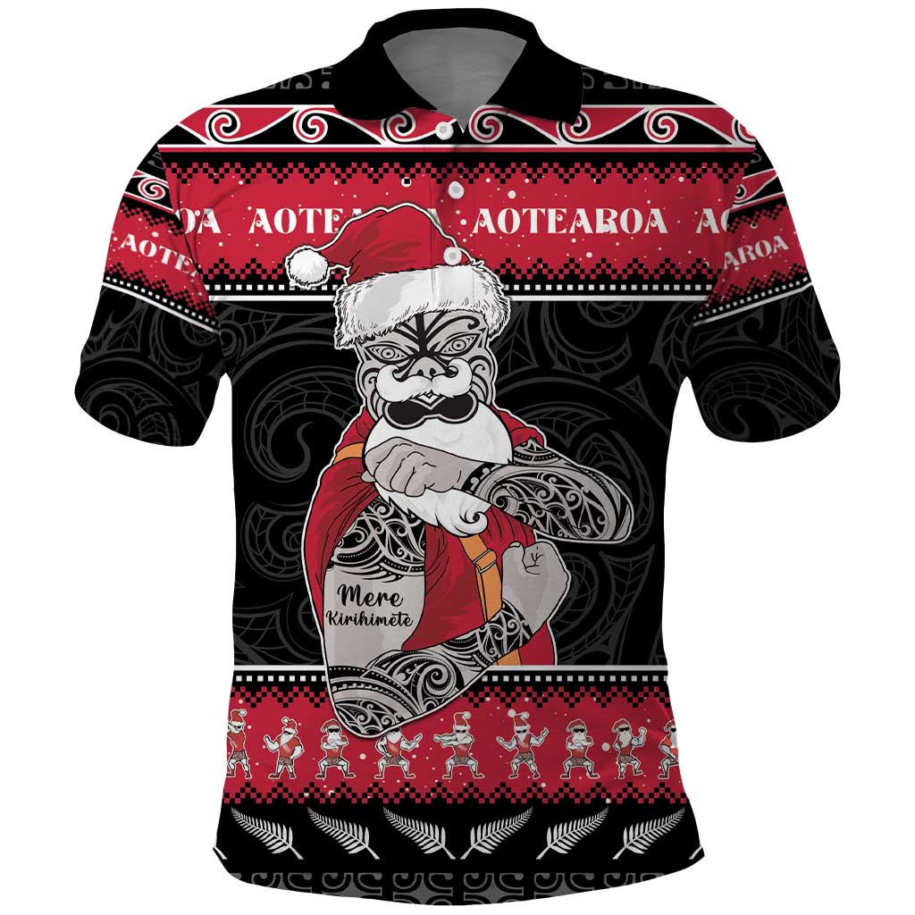 New Zealand Santa Tiki Christmas Polo Shirt Meri Kirihimete LT05 - Vibe Hoodie Shop