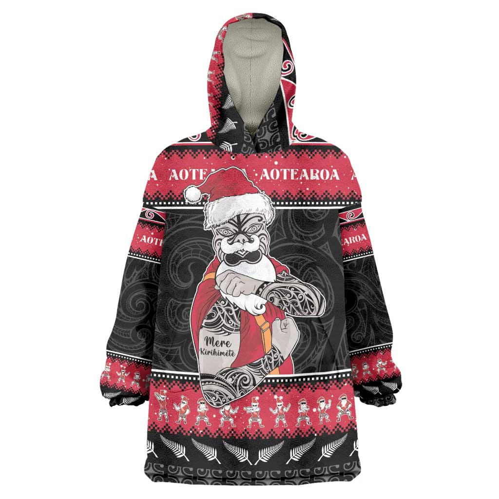 New Zealand Santa Tiki Christmas Wearable Blanket Hoodie Meri Kirihimete LT05 - Vibe Hoodie Shop