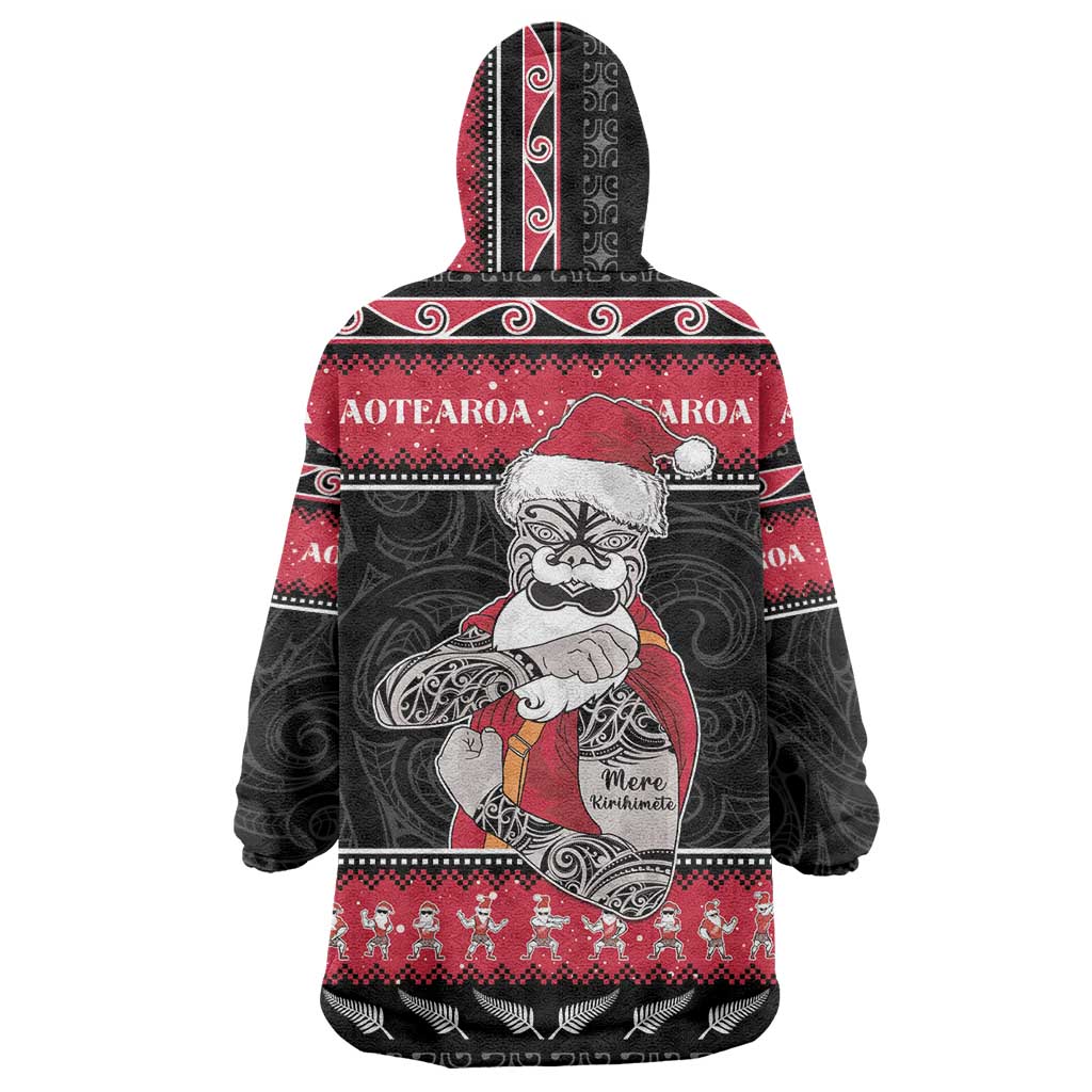 New Zealand Santa Tiki Christmas Wearable Blanket Hoodie Meri Kirihimete LT05 - Vibe Hoodie Shop