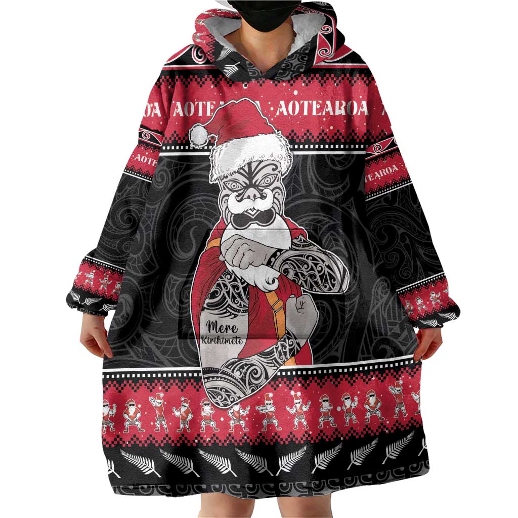 New Zealand Santa Tiki Christmas Wearable Blanket Hoodie Meri Kirihimete LT05 - Vibe Hoodie Shop