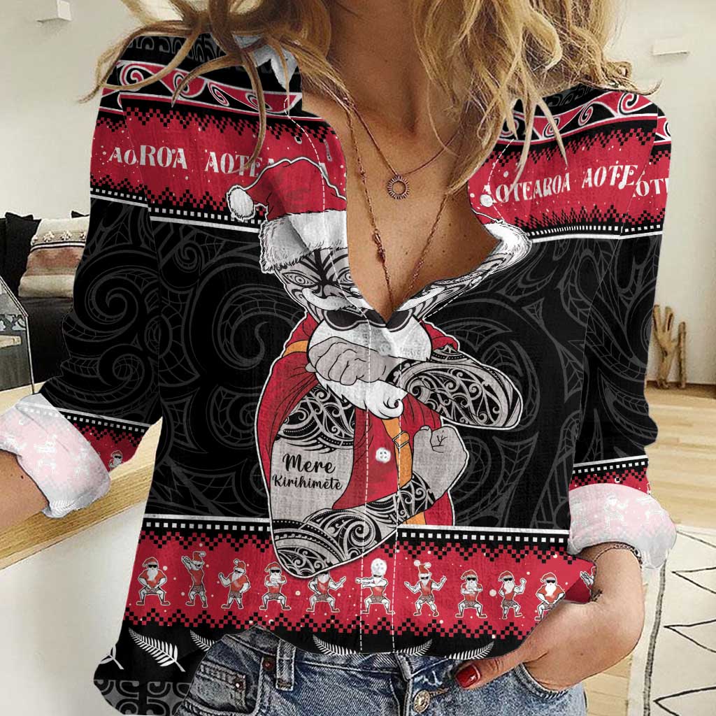 New Zealand Santa Tiki Christmas Women Casual Shirt Meri Kirihimete LT05 - Vibe Hoodie Shop