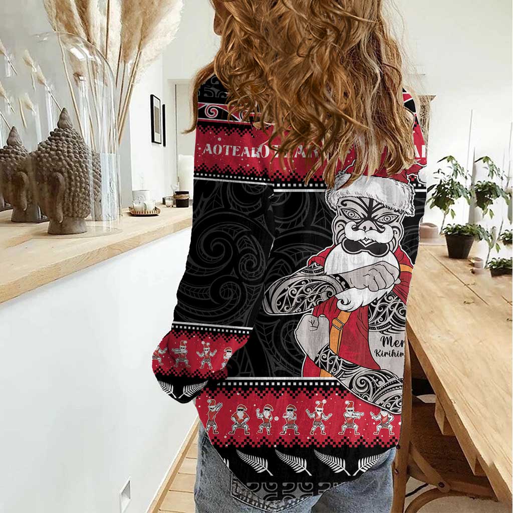 New Zealand Santa Tiki Christmas Women Casual Shirt Meri Kirihimete LT05 - Vibe Hoodie Shop