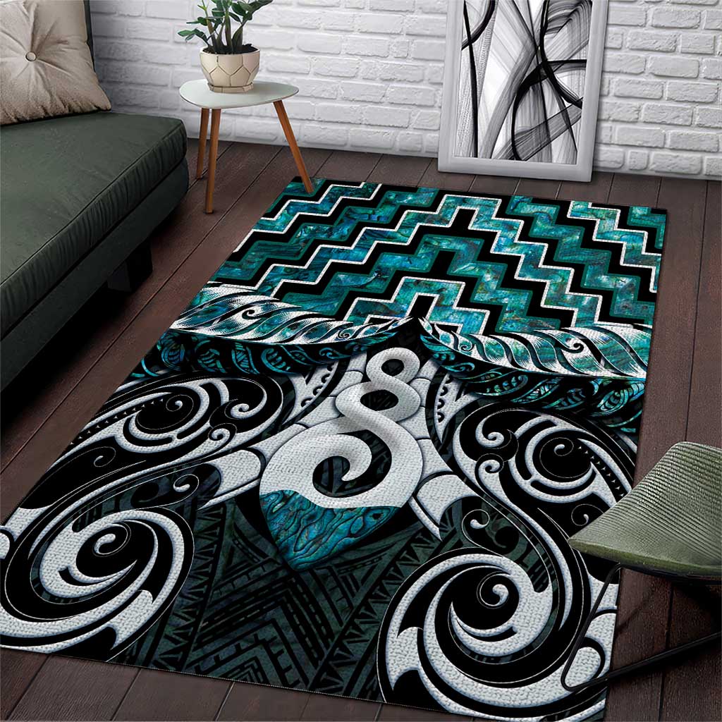 New Zealand Maori Area Rug Poutama Pikorua Turquoise Paua Shell LT05 - Vibe Hoodie Shop