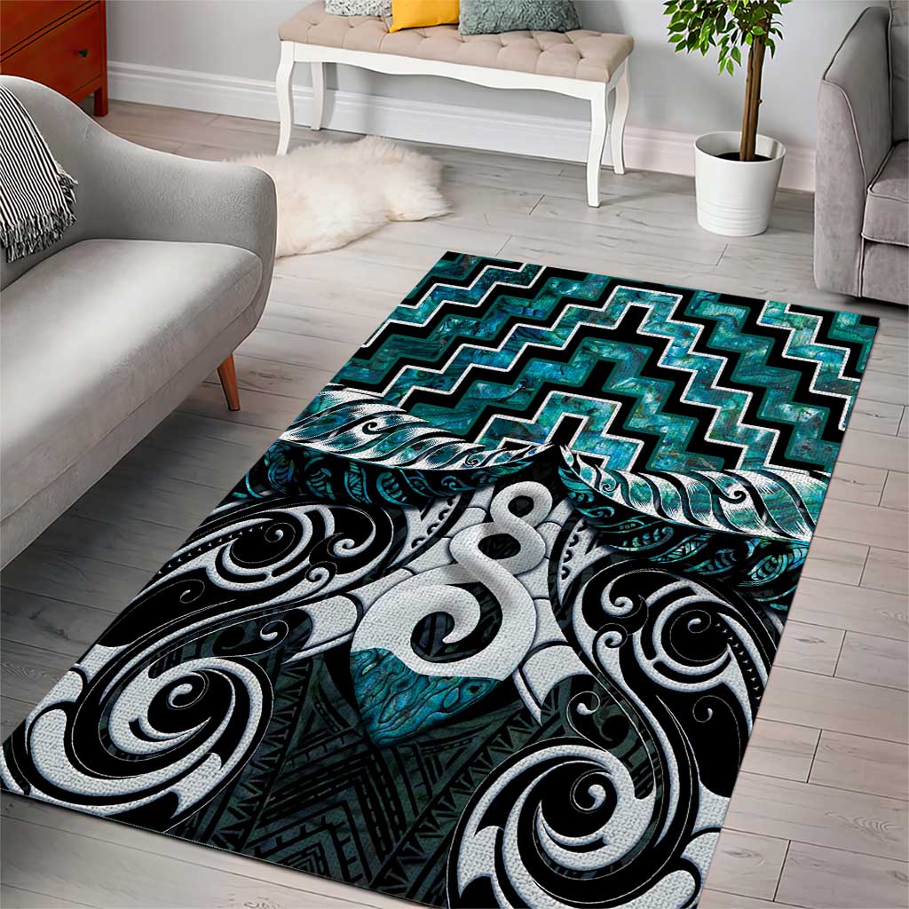 New Zealand Maori Area Rug Poutama Pikorua Turquoise Paua Shell LT05 - Vibe Hoodie Shop