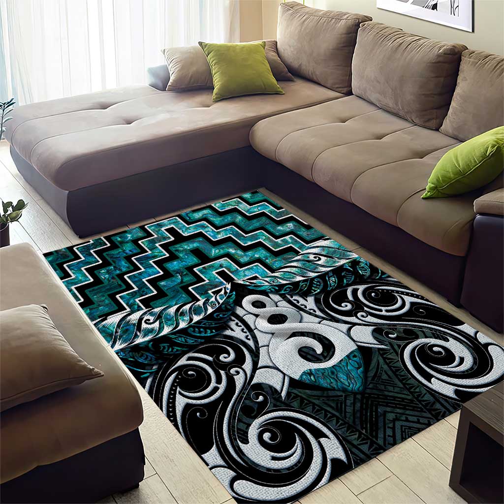 New Zealand Maori Area Rug Poutama Pikorua Turquoise Paua Shell LT05 - Vibe Hoodie Shop