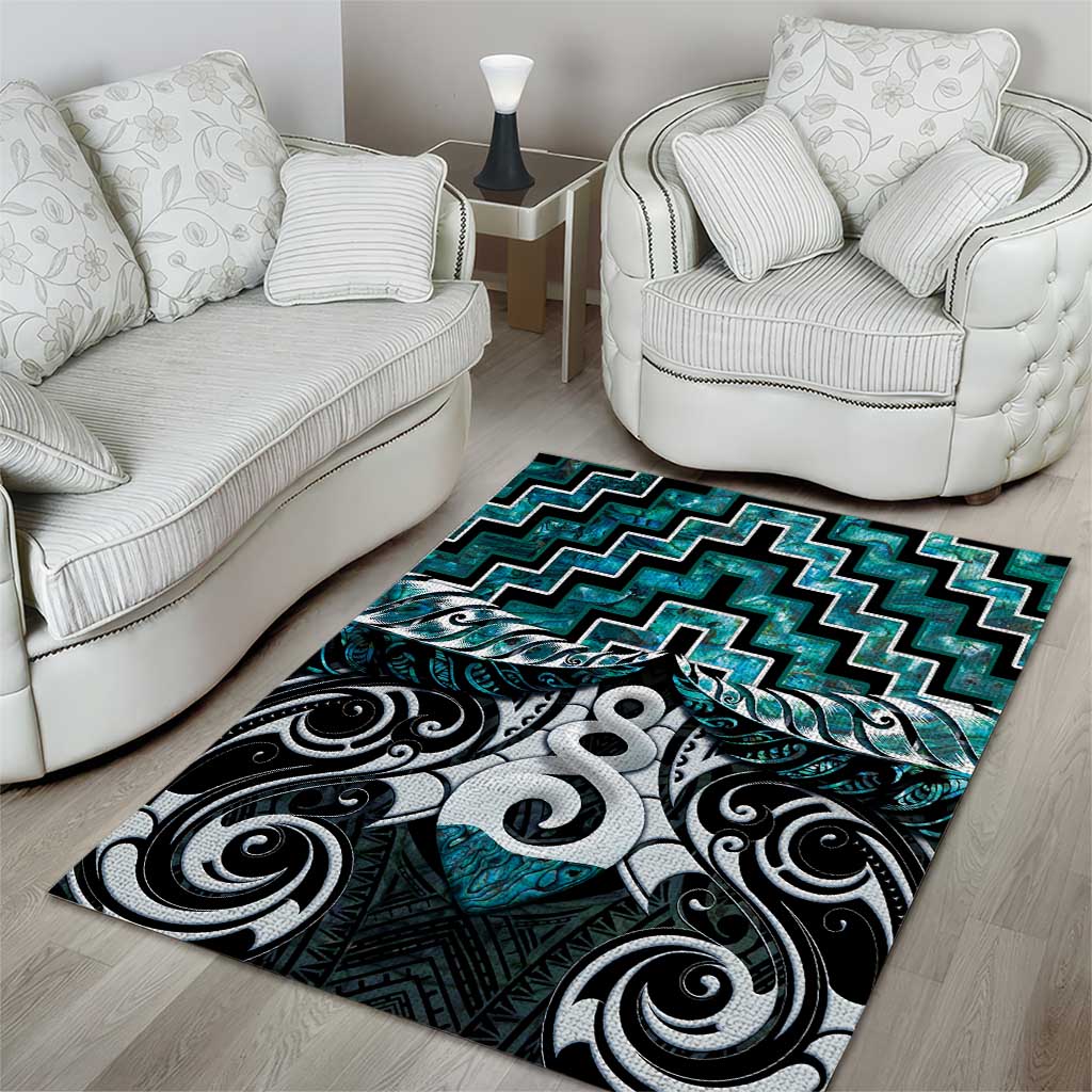 New Zealand Maori Area Rug Poutama Pikorua Turquoise Paua Shell LT05 - Vibe Hoodie Shop