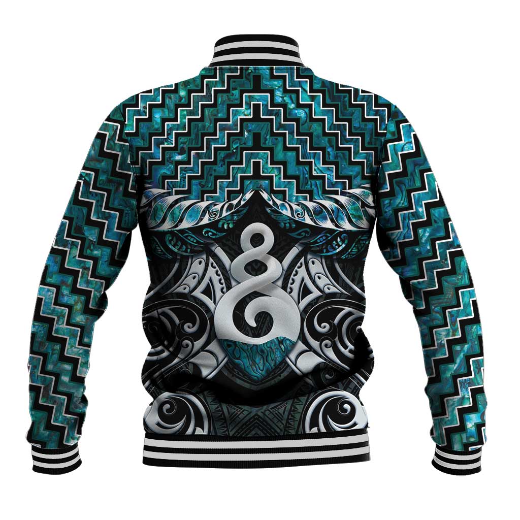 New Zealand Maori Baseball Jacket Poutama Pikorua Turquoise Paua Shell LT05 - Vibe Hoodie Shop