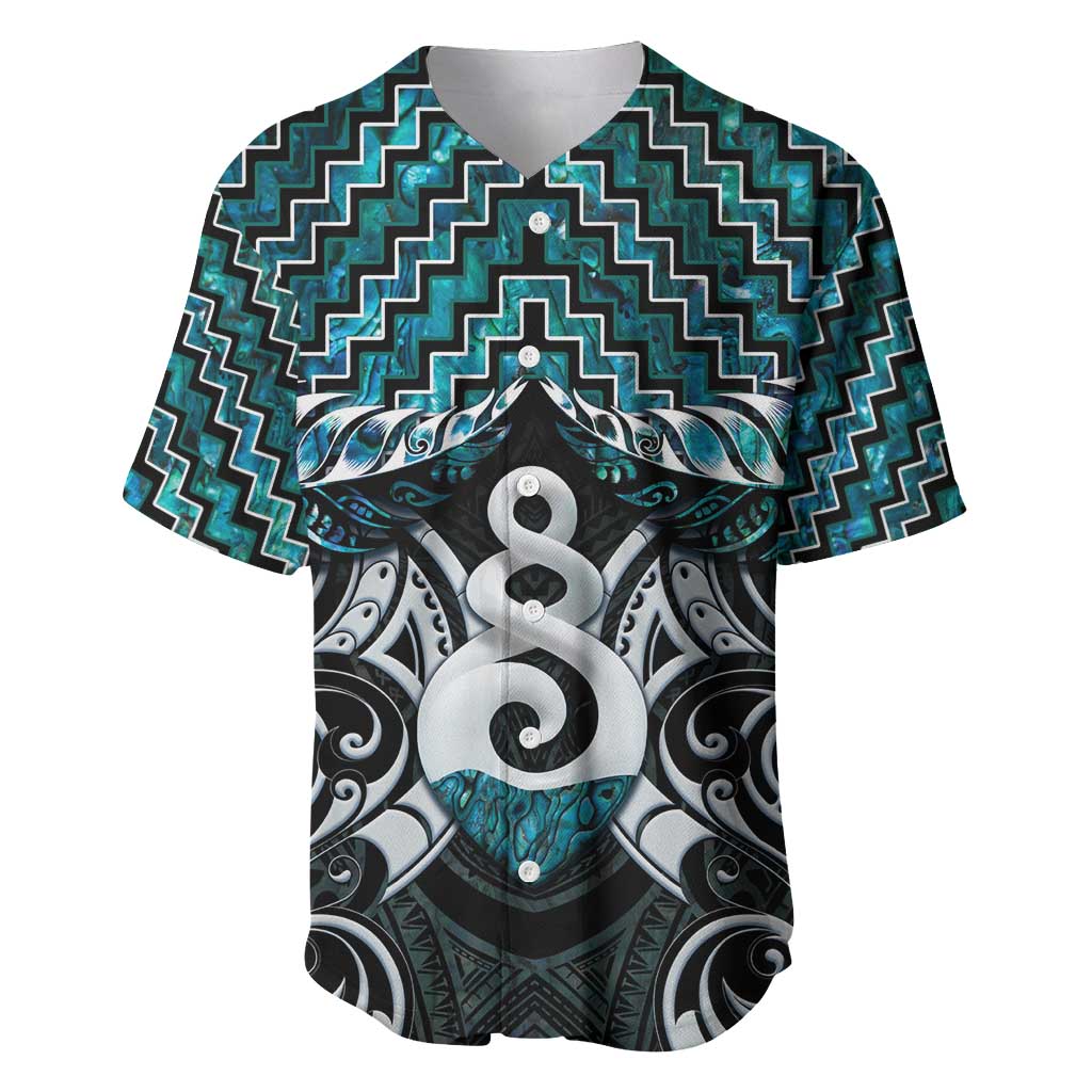 New Zealand Maori Baseball Jersey Poutama Pikorua Turquoise Paua Shell LT05 - Vibe Hoodie Shop