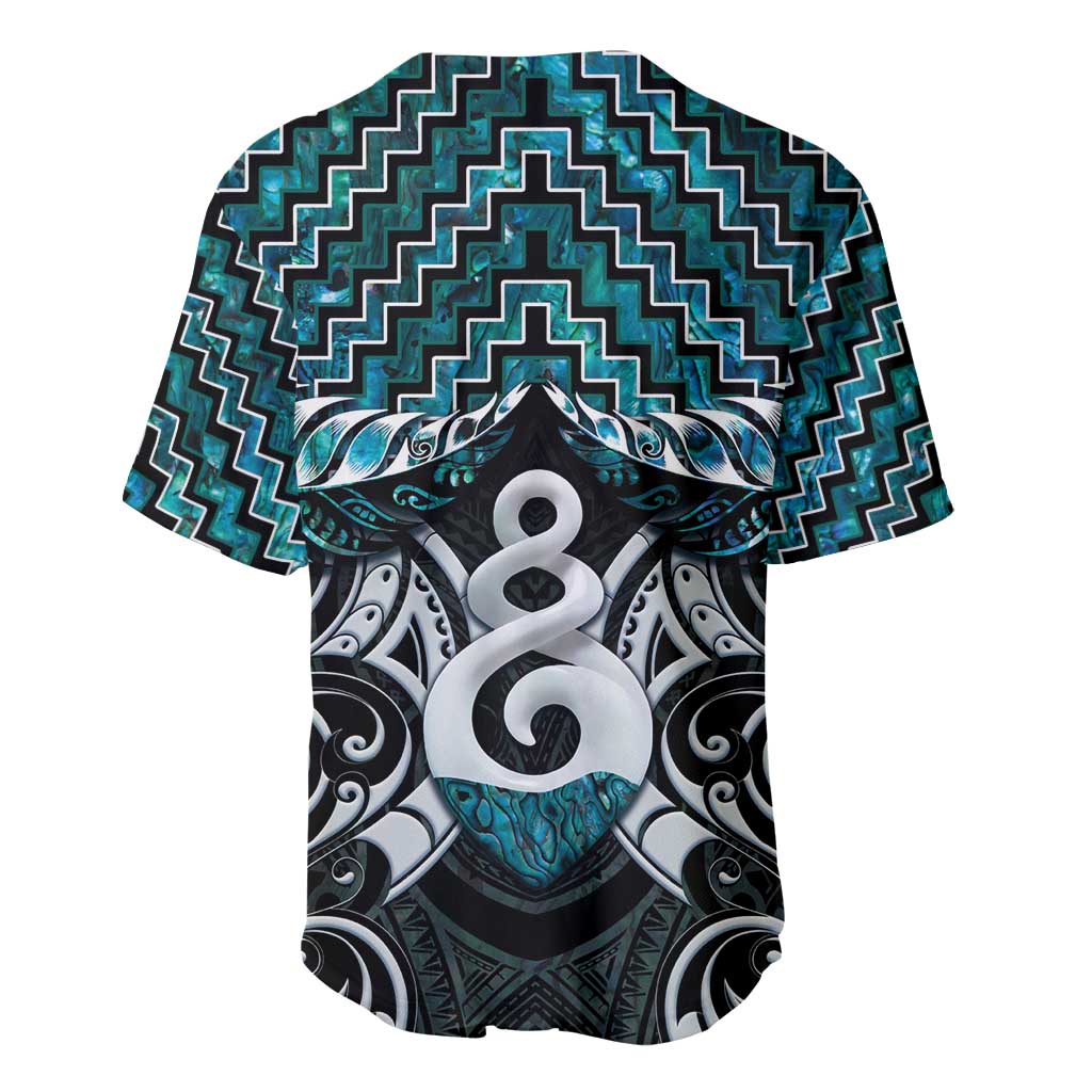 New Zealand Maori Baseball Jersey Poutama Pikorua Turquoise Paua Shell LT05 - Vibe Hoodie Shop