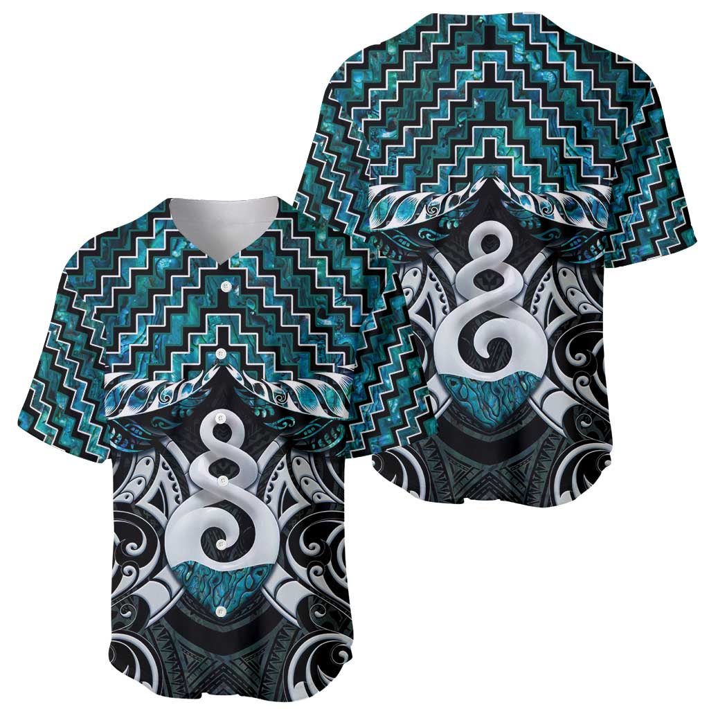 New Zealand Maori Baseball Jersey Poutama Pikorua Turquoise Paua Shell LT05 - Vibe Hoodie Shop