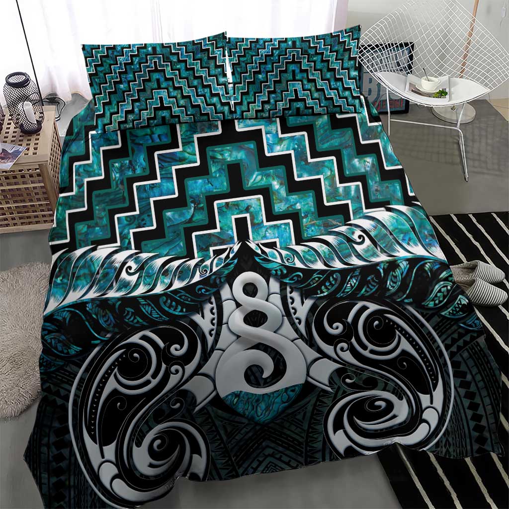 New Zealand Maori Bedding Set Poutama Pikorua Turquoise Paua Shell LT05 - Vibe Hoodie Shop