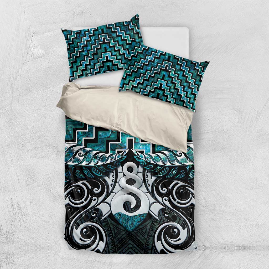 New Zealand Maori Bedding Set Poutama Pikorua Turquoise Paua Shell LT05 - Vibe Hoodie Shop