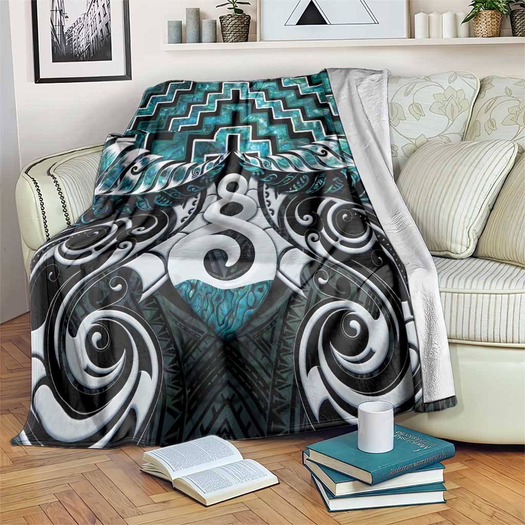 New Zealand Maori Blanket Poutama Pikorua Turquoise Paua Shell LT05 - Vibe Hoodie Shop