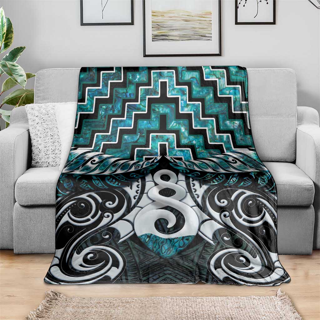 New Zealand Maori Blanket Poutama Pikorua Turquoise Paua Shell LT05 - Vibe Hoodie Shop