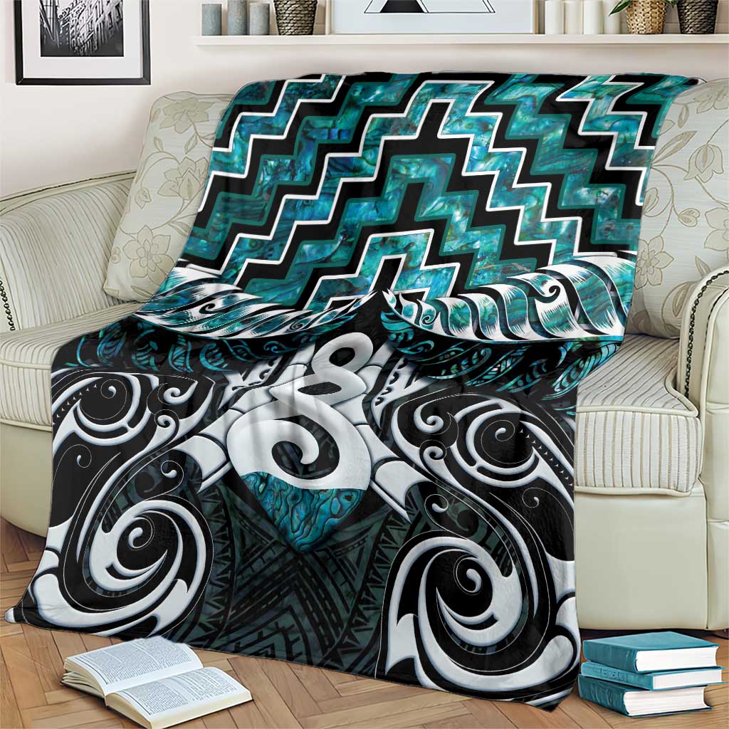 New Zealand Maori Blanket Poutama Pikorua Turquoise Paua Shell LT05 - Vibe Hoodie Shop