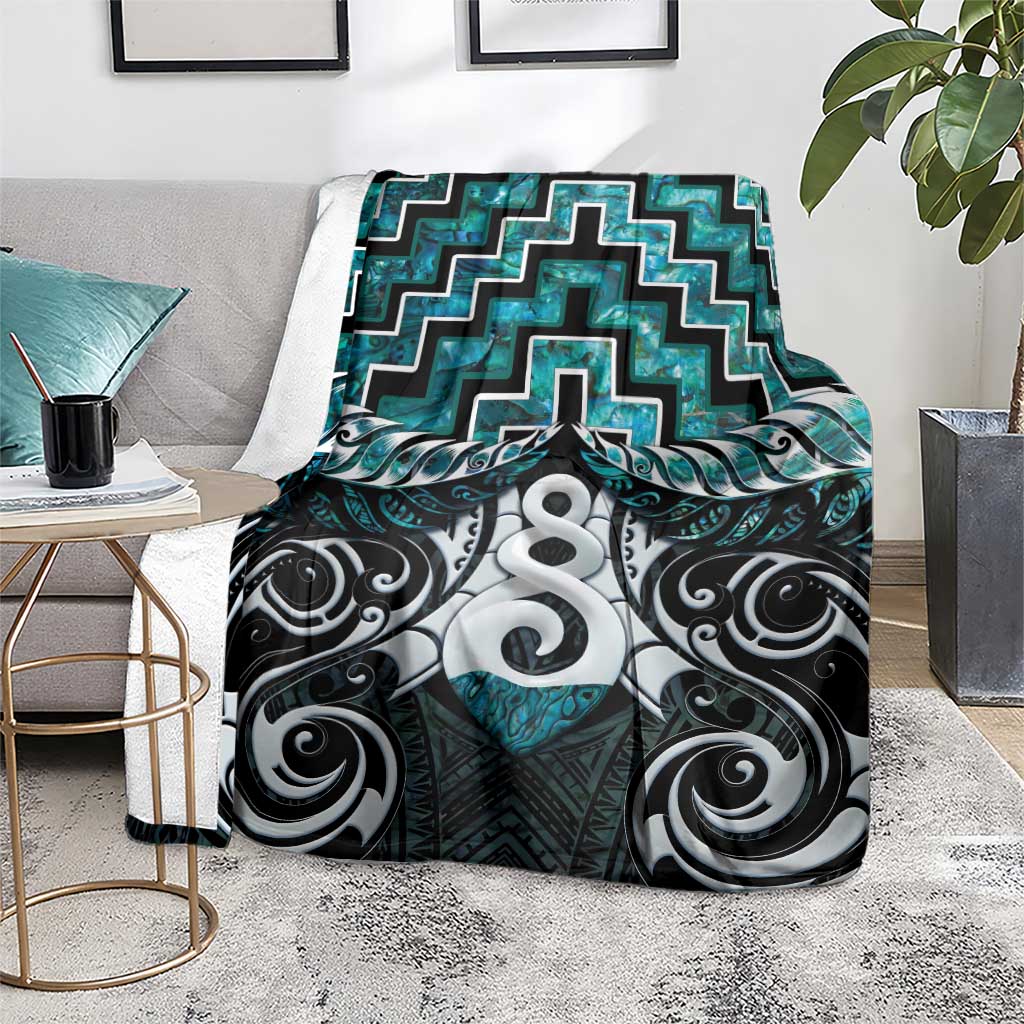 New Zealand Maori Blanket Poutama Pikorua Turquoise Paua Shell LT05 - Vibe Hoodie Shop