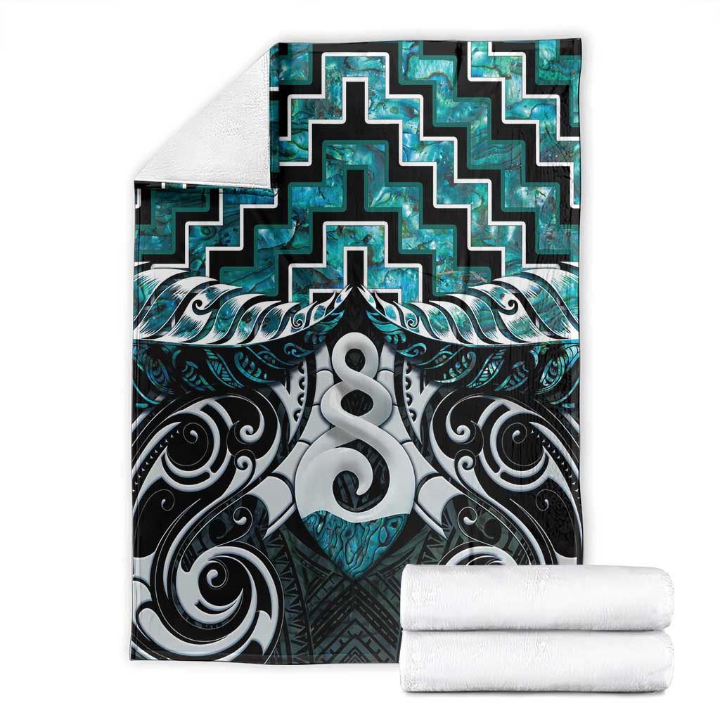 New Zealand Maori Blanket Poutama Pikorua Turquoise Paua Shell LT05 - Vibe Hoodie Shop