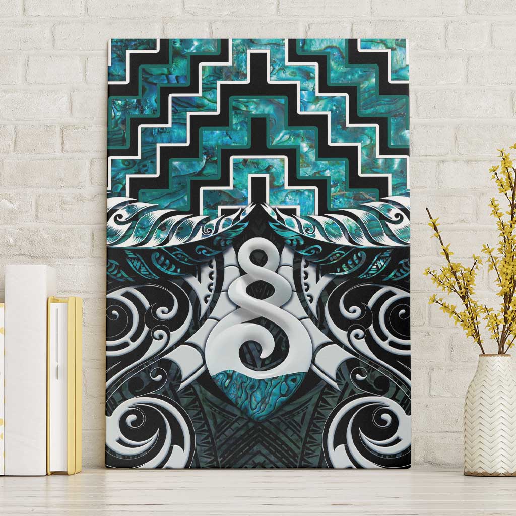 New Zealand Maori Canvas Wall Art Poutama Pikorua Turquoise Paua Shell