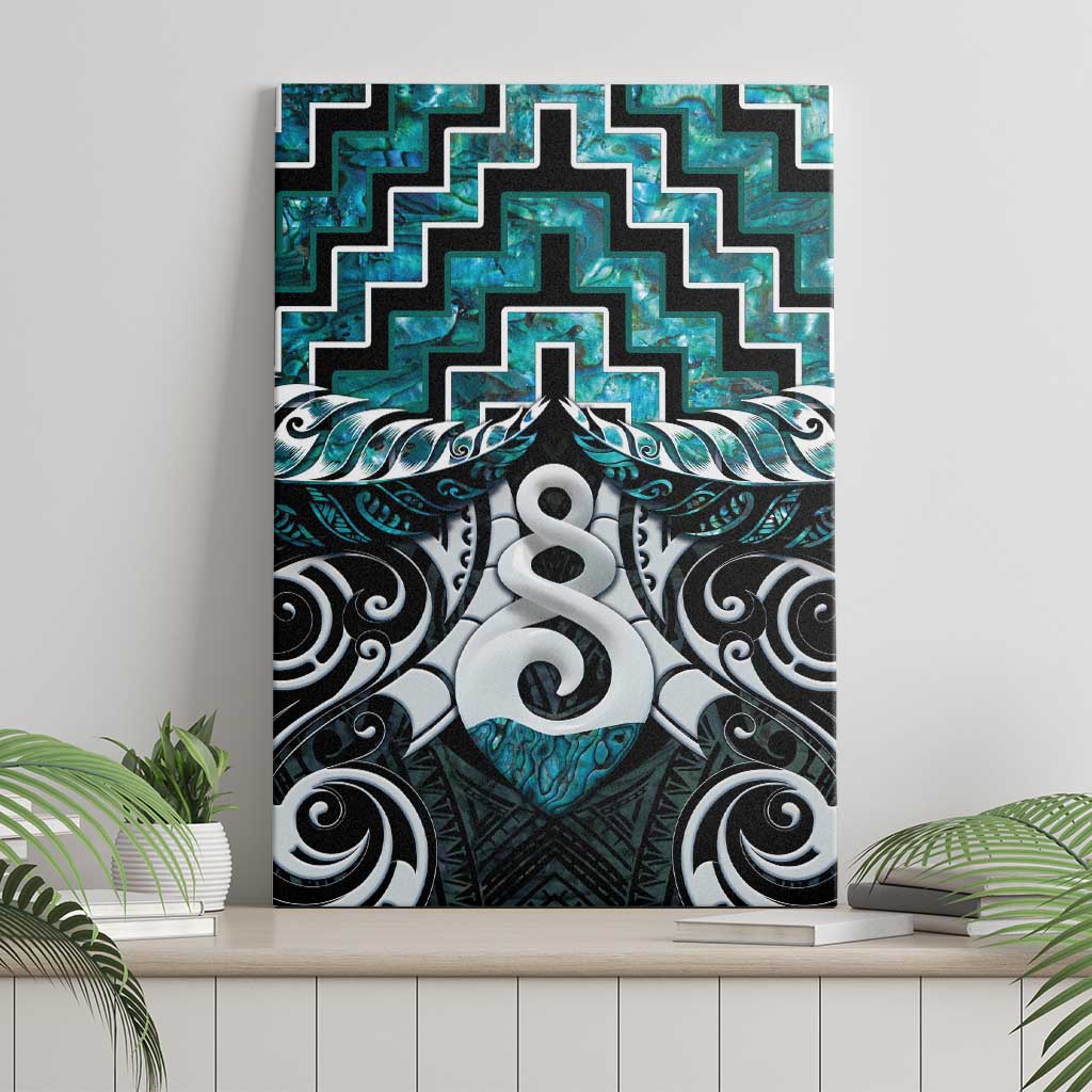 New Zealand Maori Canvas Wall Art Poutama Pikorua Turquoise Paua Shell