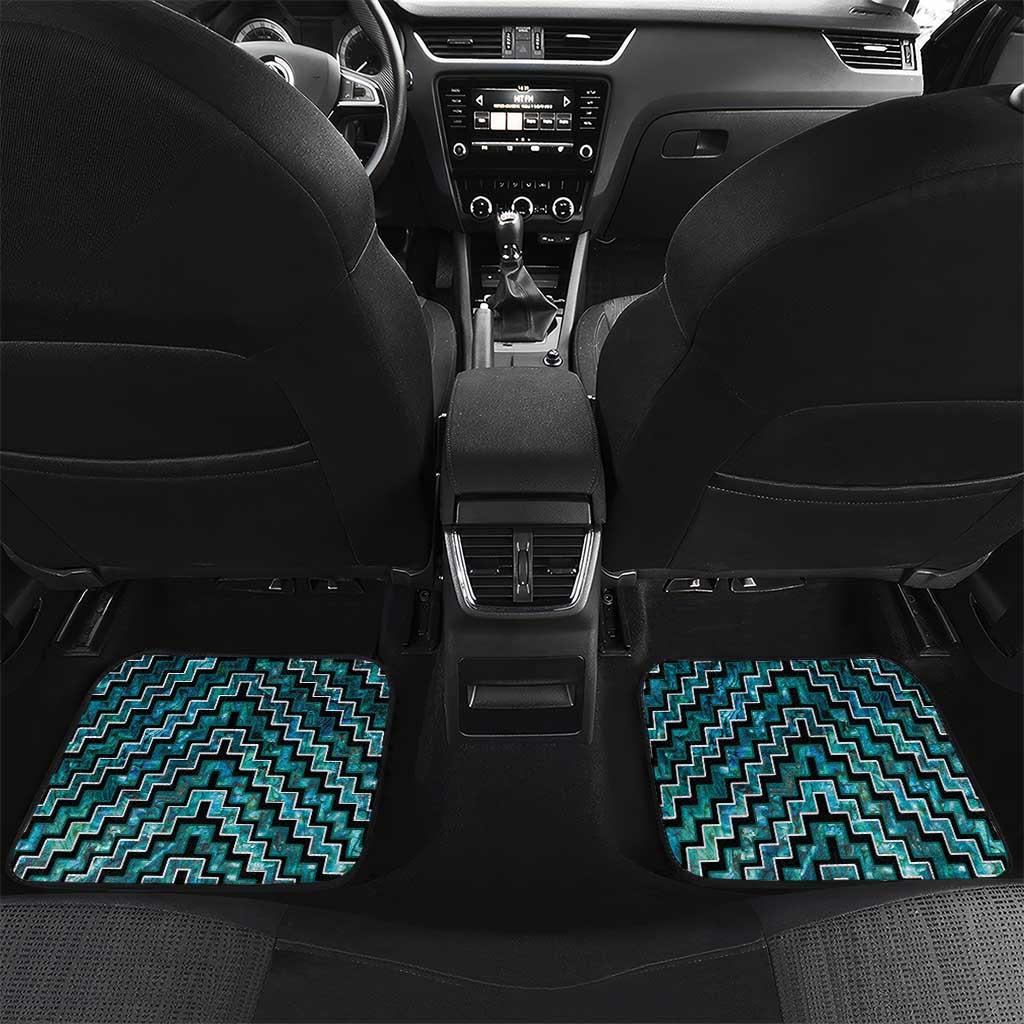 New Zealand Maori Car Mats Poutama Pikorua Turquoise Paua Shell