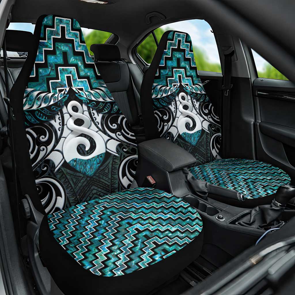 New Zealand Maori Car Seat Cover Poutama Pikorua Turquoise Paua Shell LT05 - Vibe Hoodie Shop