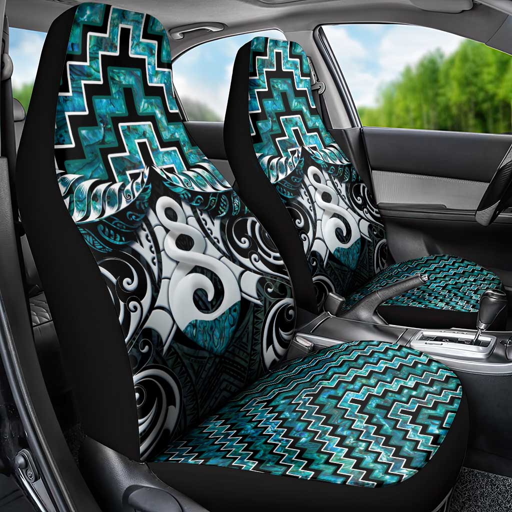 New Zealand Maori Car Seat Cover Poutama Pikorua Turquoise Paua Shell LT05 - Vibe Hoodie Shop