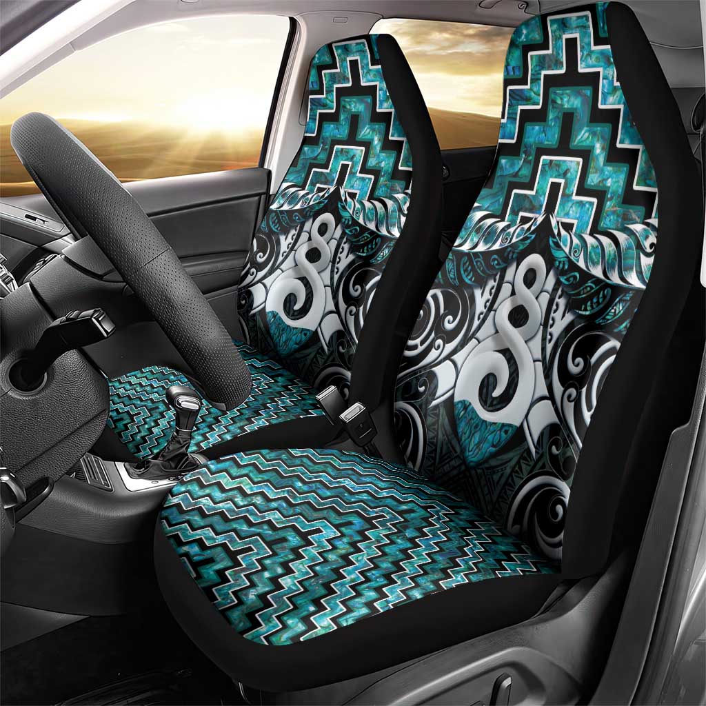 New Zealand Maori Car Seat Cover Poutama Pikorua Turquoise Paua Shell LT05 - Vibe Hoodie Shop