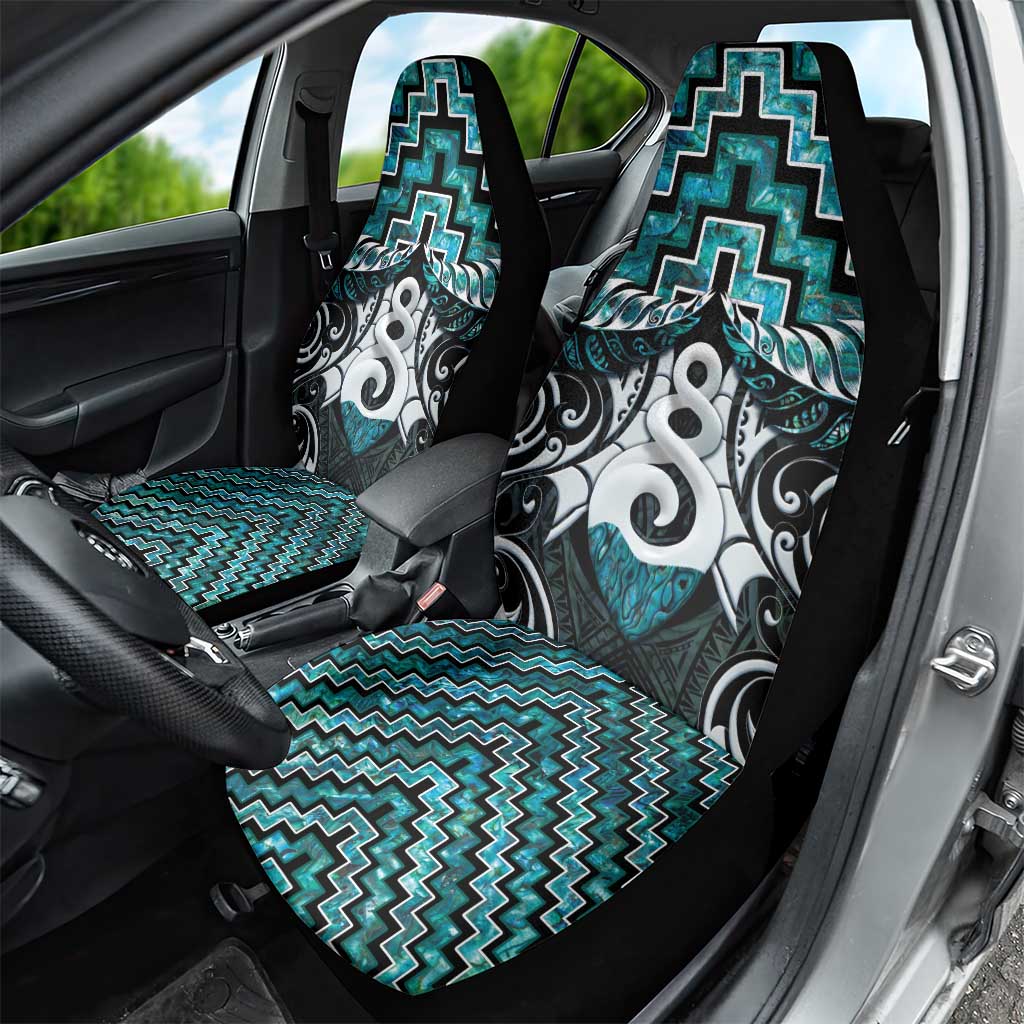 New Zealand Maori Car Seat Cover Poutama Pikorua Turquoise Paua Shell LT05 - Vibe Hoodie Shop