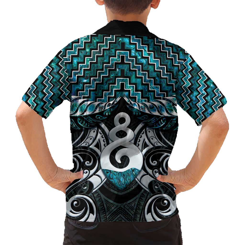 New Zealand Maori Family Matching Long Sleeve Bodycon Dress and Hawaiian Shirt Poutama Pikorua Turquoise Paua Shell