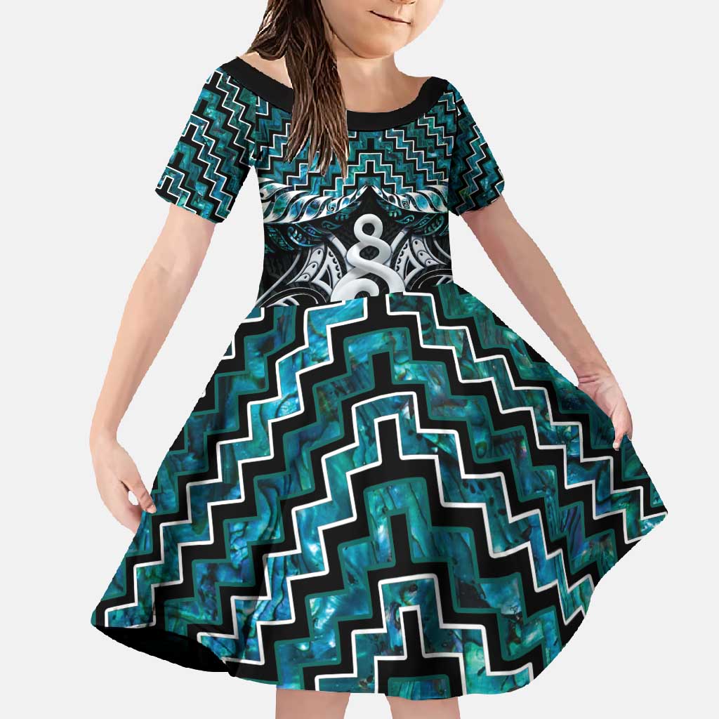 New Zealand Maori Family Matching Long Sleeve Bodycon Dress and Hawaiian Shirt Poutama Pikorua Turquoise Paua Shell