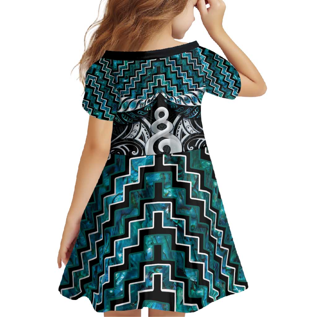 New Zealand Maori Family Matching Long Sleeve Bodycon Dress and Hawaiian Shirt Poutama Pikorua Turquoise Paua Shell