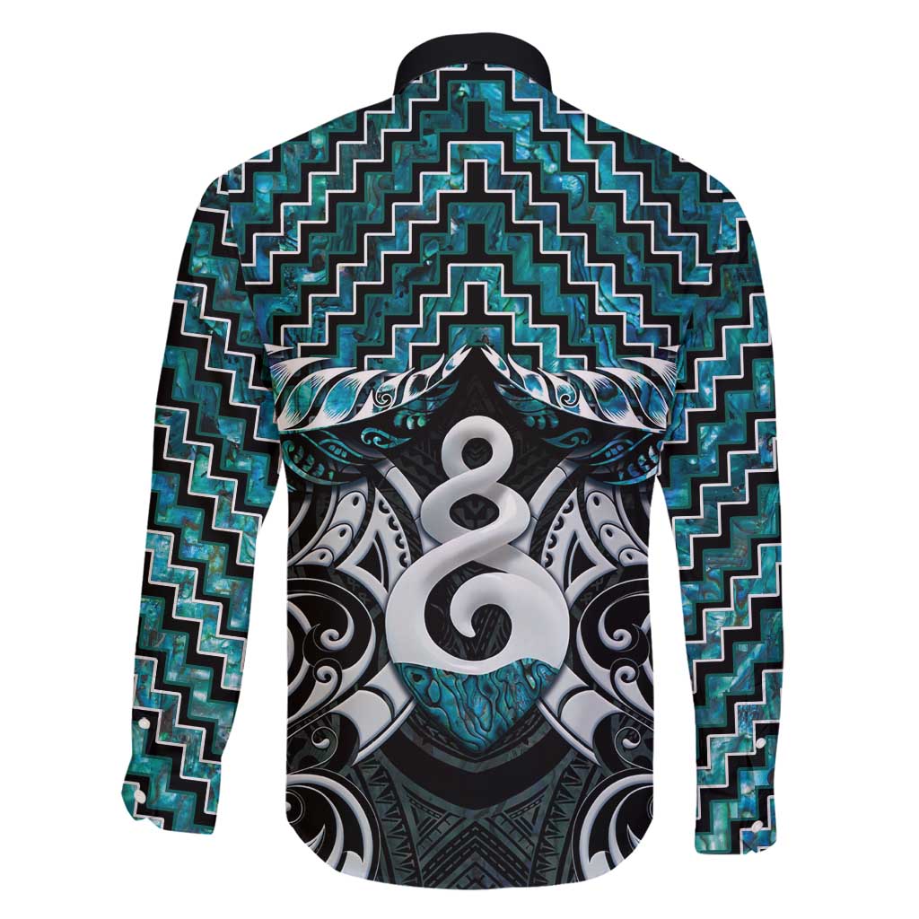 New Zealand Maori Family Matching Long Sleeve Bodycon Dress and Hawaiian Shirt Poutama Pikorua Turquoise Paua Shell