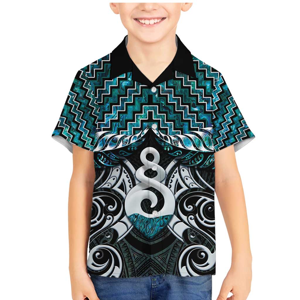 New Zealand Maori Family Matching Mermaid Dress and Hawaiian Shirt Poutama Pikorua Turquoise Paua Shell